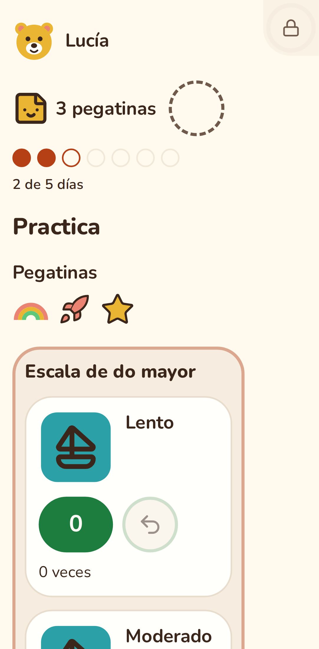La lista de tareas del día en el modo niños