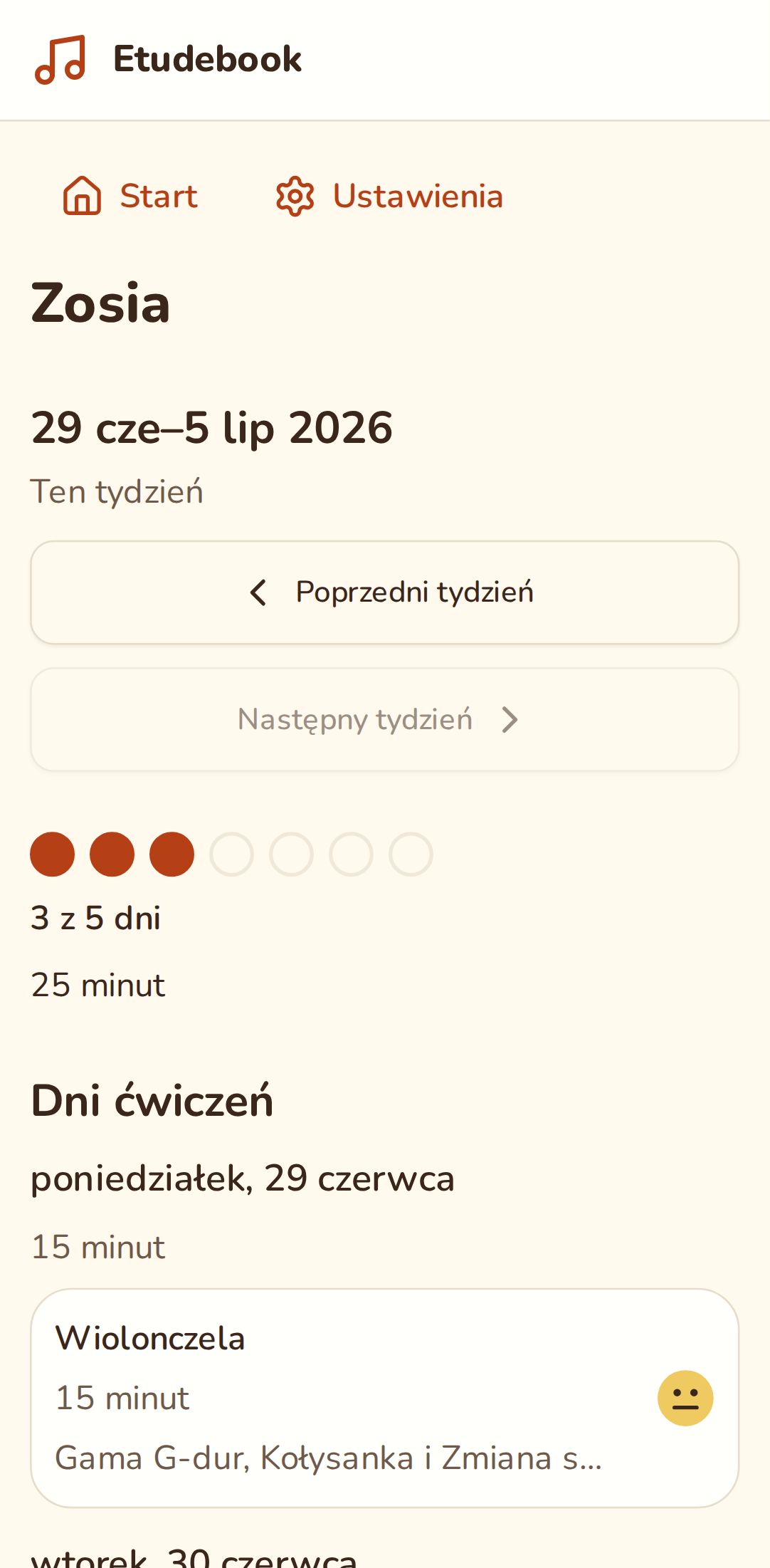 Podsumowanie tygodnia z trzema dniami ćwiczeń z pięciu